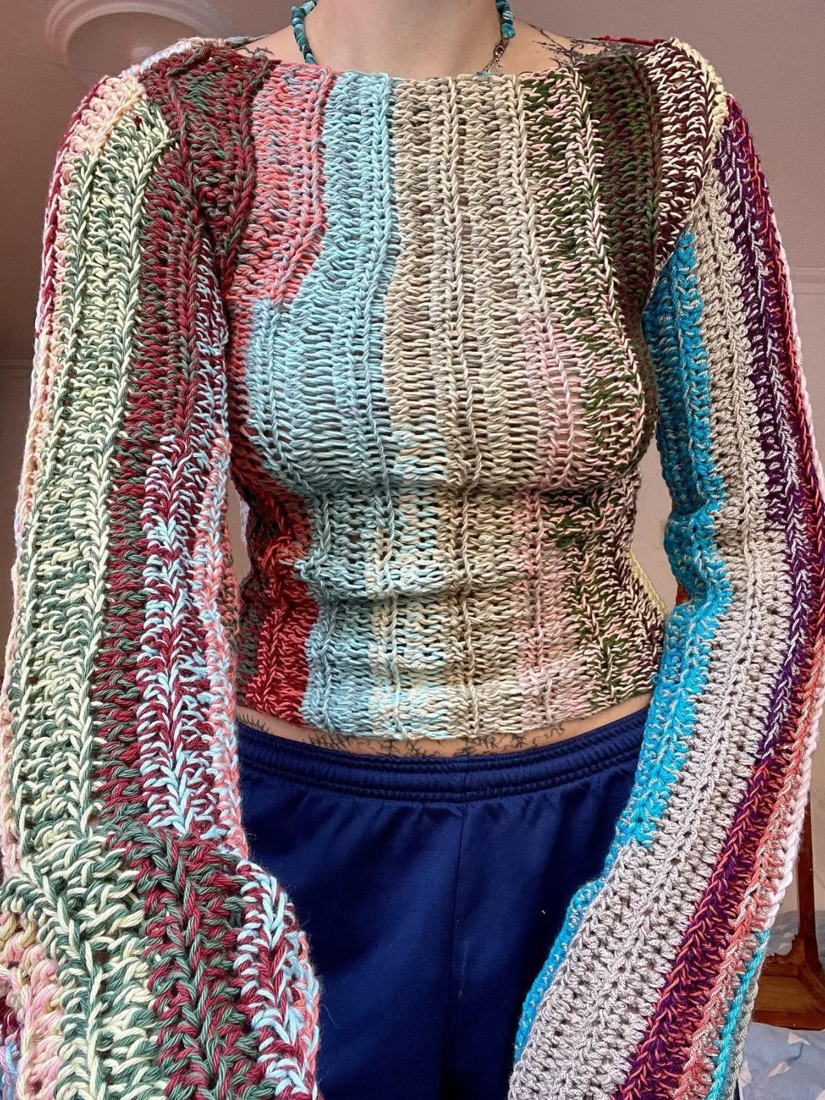 

Радужный Свободный вязаный пуловер, женский свитер, осенняя новая контрастная рубашка с длинным рукавом, уличная мода, Теплый Женский Топ