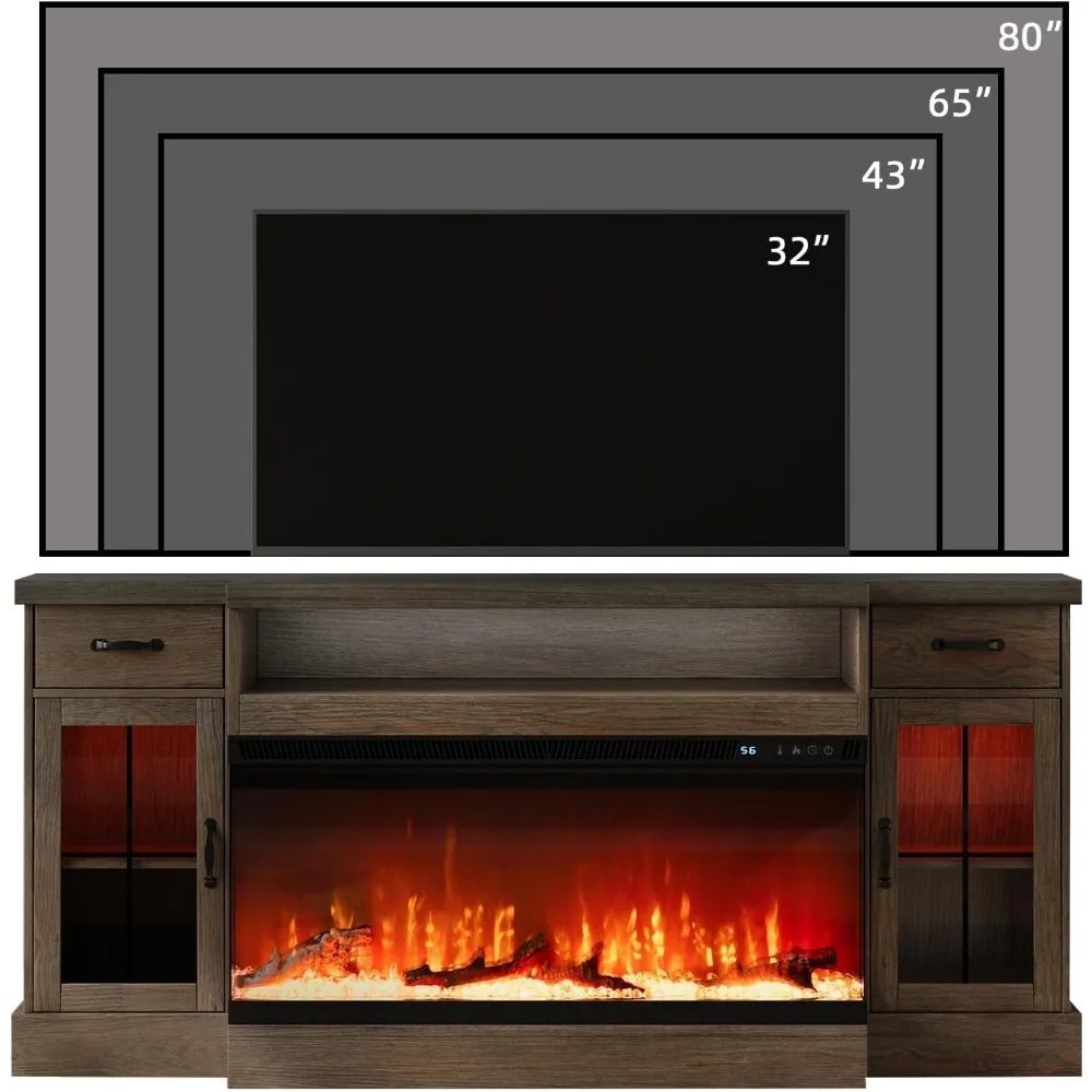 TV Stand for 80", Fireplace Entertainment Center with 40" Electric Fireplace with Drawers, TVs Stands 5
