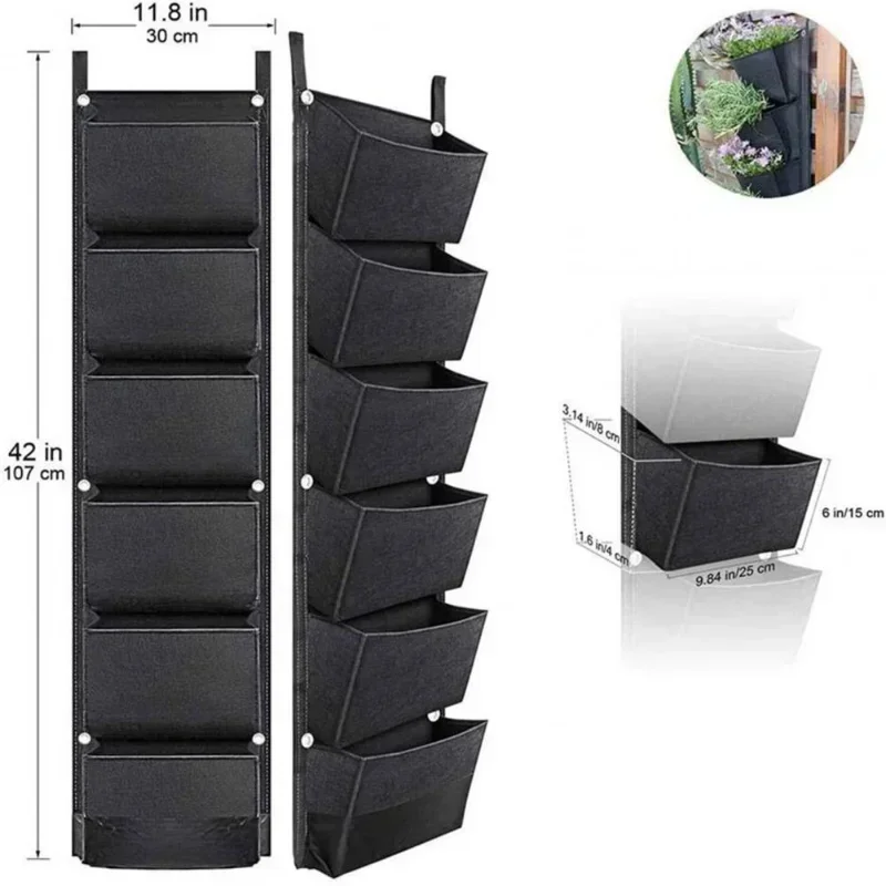 6/7 Pocket Vertical Growing Planting Bag Seedling Nursery Bags Hydroponic Gardening Kit Hydroponic Planting Tools Hydroponic Planting Basket Seedling Box Felt Wall Hanging Flower Vegetable Growing Container Outdoor Indoor Garden Planter