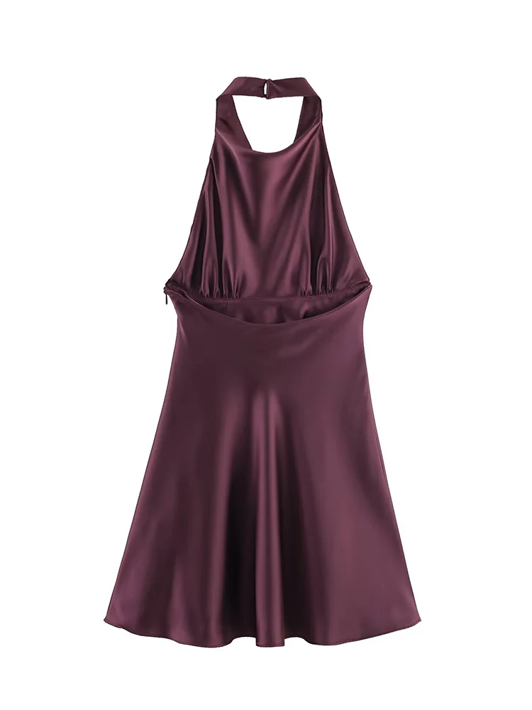 Women Fashion Sexy Halter Dress 2025 Summer New Fashion Satin V-Neck Dress Elegant  Holiday Party Evening Party Dresses