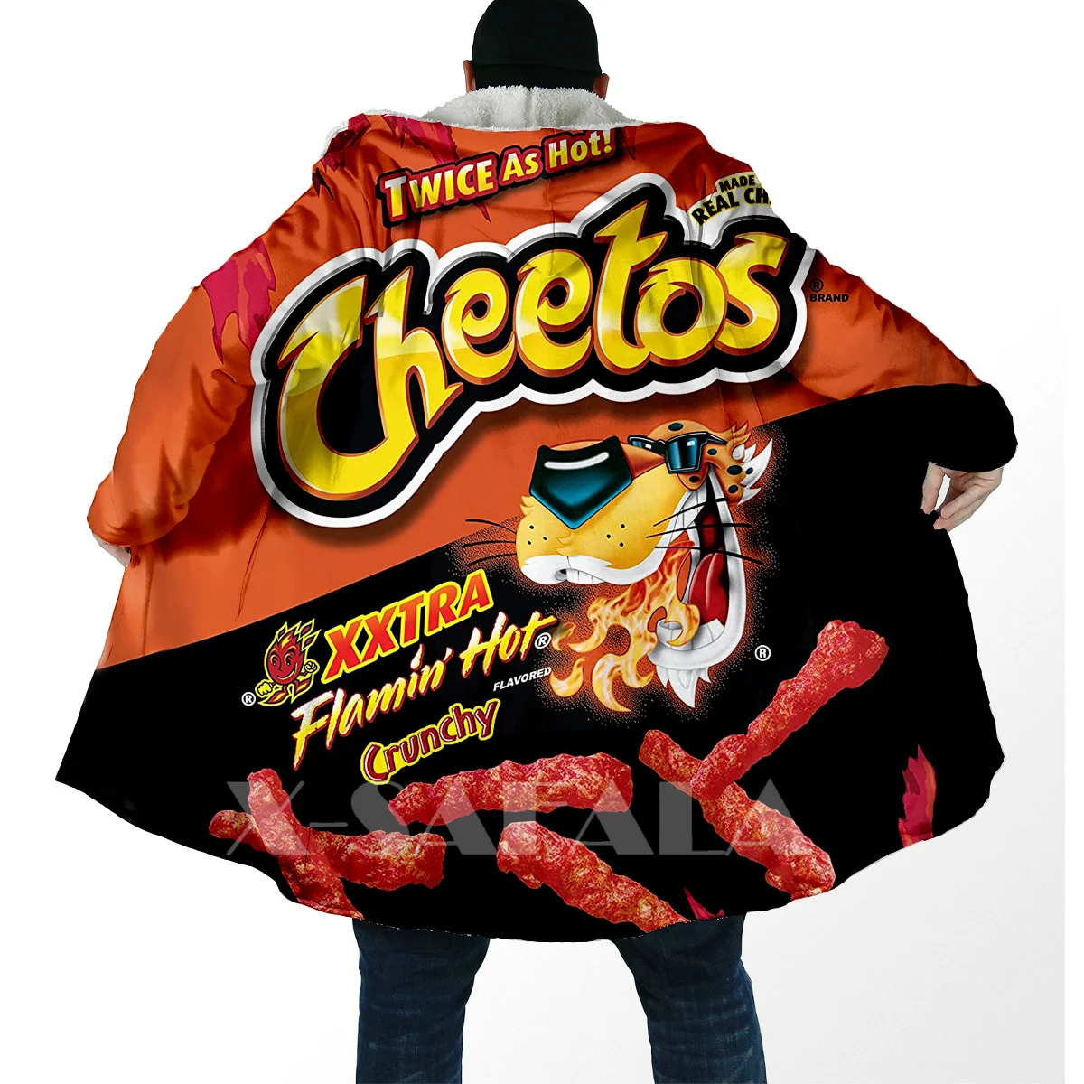 Funny Food Snack Cheetos All Over 3D Printed Thick Warm Overcoat Coat Hooded Cloak for Men Windproof Fleece Unisex Casual-3 2
