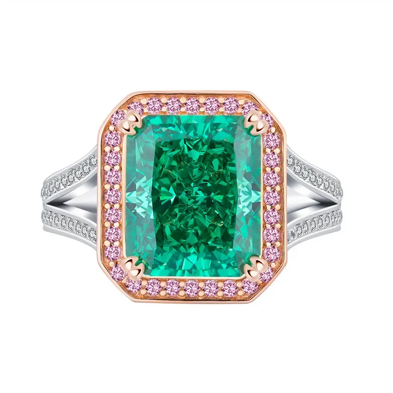 

S925 серебро Высокоуглеродистый бриллиант прямоугольник 10 г розовое золото разделение кольцо основной камень 10*1 ювелирные изделия обручальное кольцо