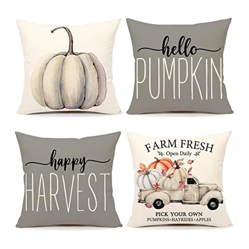 

4 Piece Fall Outdoor Pillow Covers As Shown Flax Waterproof Throw Pillow Cases Thanksgiving Cushion Decor For Home