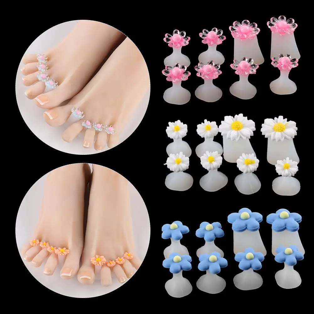 Silicone Toe Separator 8Pcs Pedicure Nail Art Tool Waterdrop Shape Daisy Flower Crystal Separator Foot Care Manicure Holder Tool