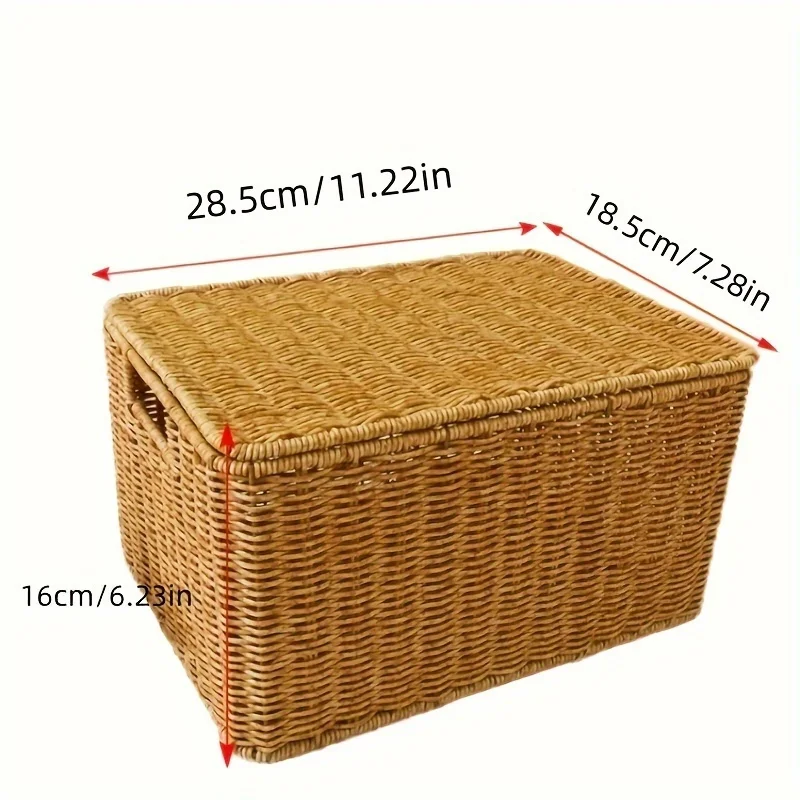 Rural Woven Storage Basket with Lid - Stylish and Durable Wardrobe Organizer - Suitable for Bathroom, Bedroom, Kitchen, and Home