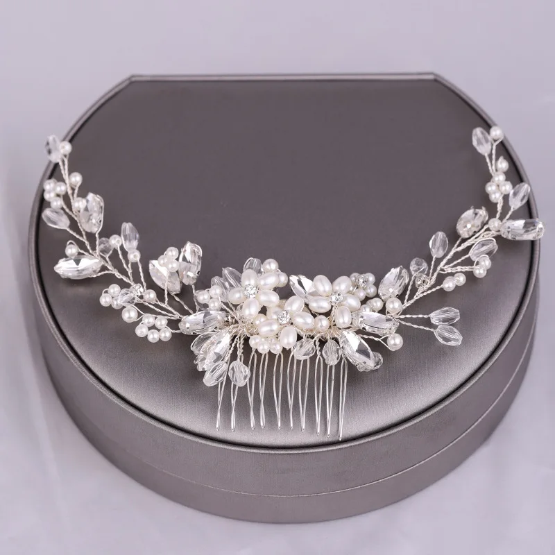 Bride Hair Pin Handmade Alloy Pearl Beads Barrette Women Crystal Rhinestone Hair Combs Tiara Jewelry Wedding Accessories hair comb jewelry accessories hair accessory hair clip hair headdress bridal headwear pearl hairpins hair band crown