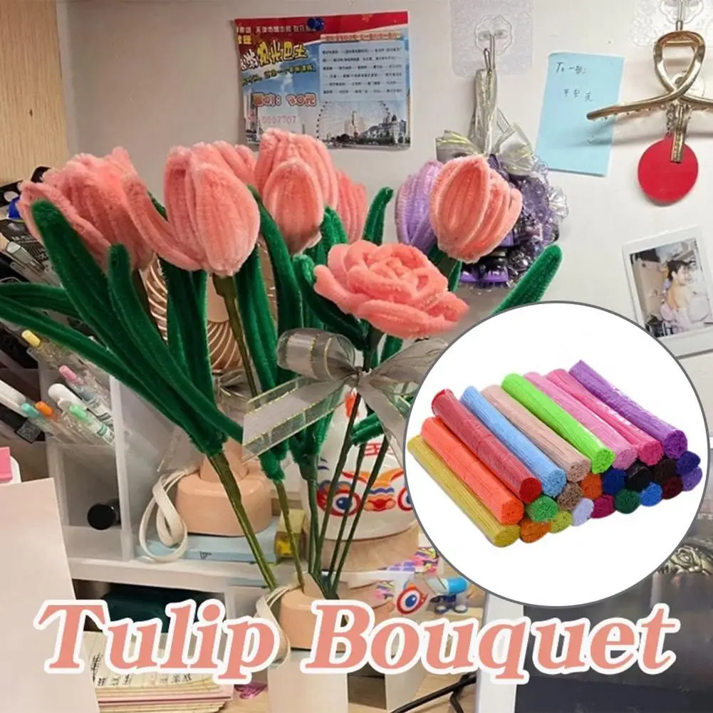 

100Pcs 30cm Colourful Woolen Twisting Stick Twist Bar Chenille Stems Anvil Wire Craft Pipe Toys Crafts Handmade Flower Bouquets