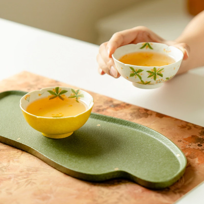 2pc/set 100ml Hand-painted Osmanthus Flowers Teacup Retro Tea Bowl Set Of Cups Tea-tasting Smelling Cup Chazhan Master Cups Gift