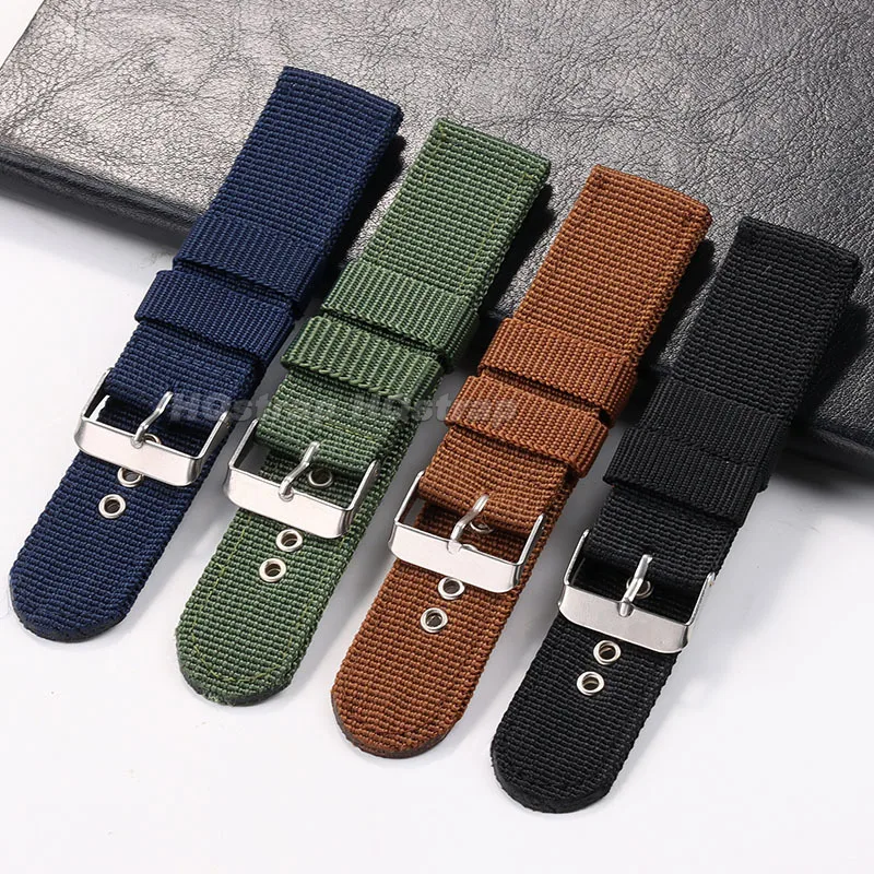 Durable Woven Fabric Military Sport Watch Strap - Breathable Canvas Nylon Replacement Bracelet