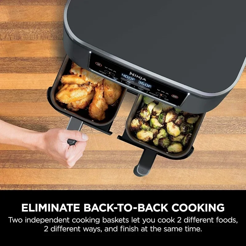 Ninja DZ201 Foodi 6-in-1 2-Basket Air Fryer with DualZone Technology, 8-Quart Capacity, and a Dark Grey Stainless Finish 6