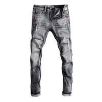 Italian Style Fashion Men Jeans Retro Gray Elastic Slim Fit Ripped Jeans Men Trousers Vintage Designer Casual Denim Pants Hombre 2