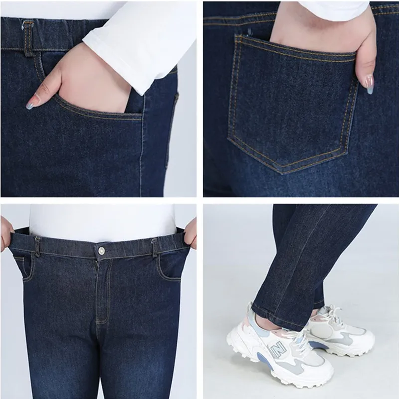 Classic Blue Women Pant Jeans 9XL 140KG 7XL 6XL Plus Size Large High Waist Elastic Denim Pants Female Casual Slim Fit Trousers 5