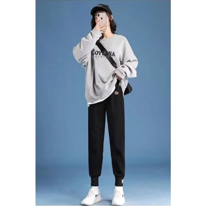 2023 New Women Winter Plus Velvet Thickening Loose Joker Toe Casual Pants Elastic High Waist Sports Harun Warm Pants