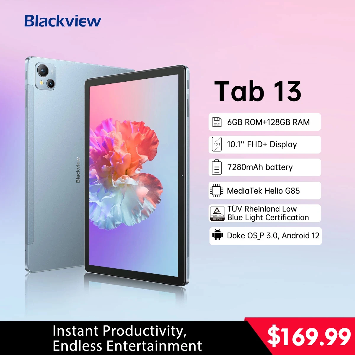 World Premiere】12 inch Blackview Tab 18 Tablet 12GB+256GB 16MP 2.4K FHD+  Display 8800mAh Battery 33W Widevine L1 MTK Helio G99