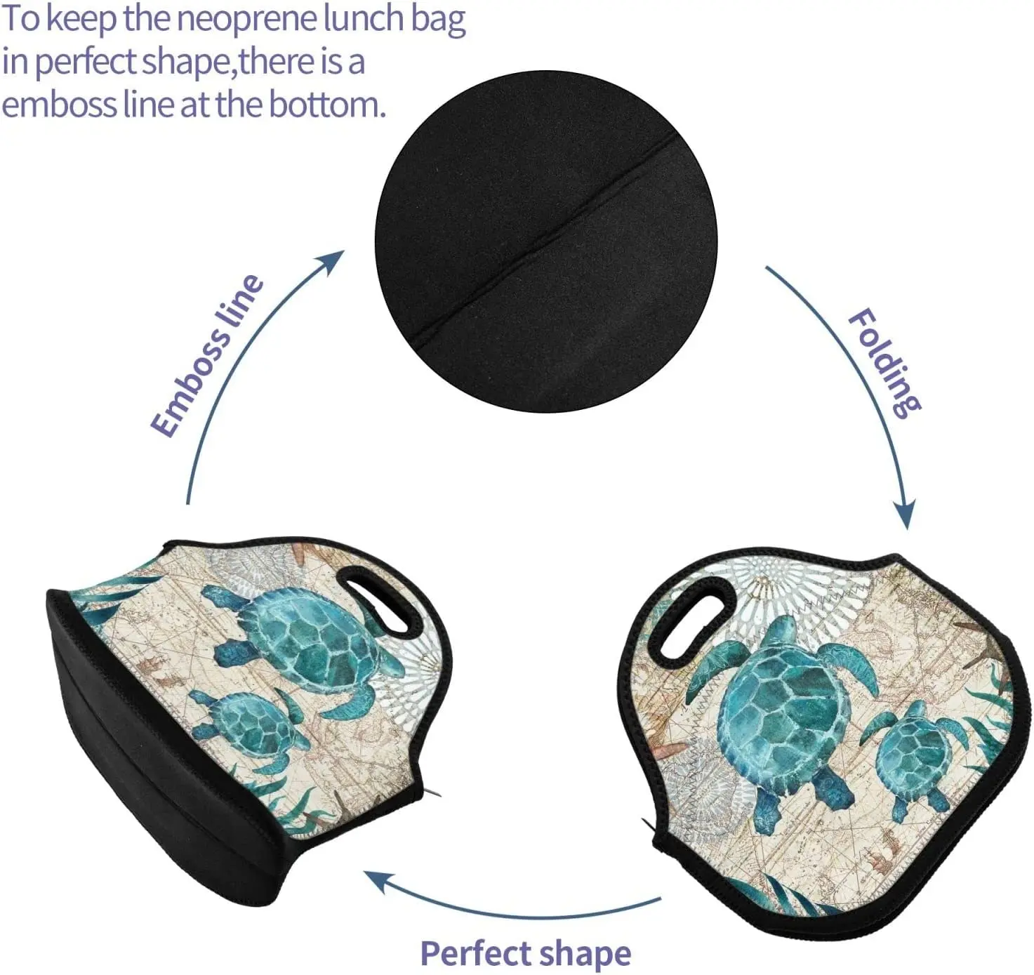 Sea Turtle Lunch Bag Neoprene Picnic Bag Portable Reusable Tote Bags Insulated Cooler Lunch Box For Men And Women Office Picnic