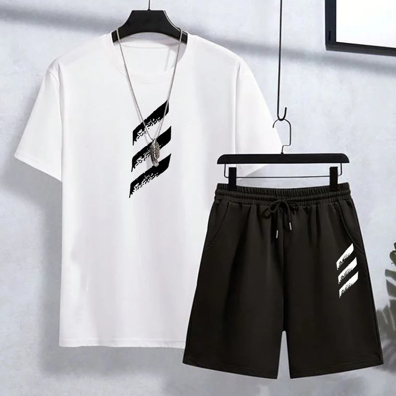 

Новинка, роскошный комплект из двух предметов с принтом и коротким рукавом, летняя повседневная модная дышащая футболка 2024, мужской спортивный костюм, спортивная одежда