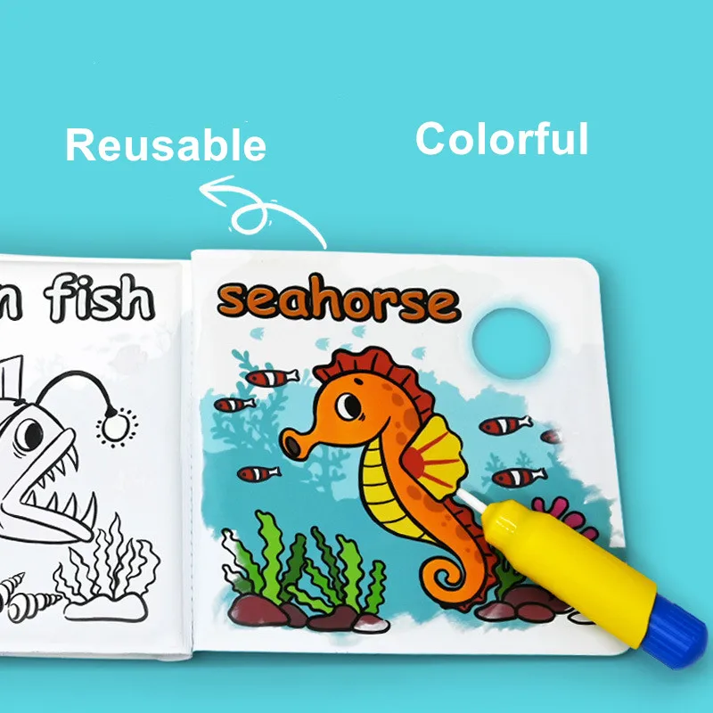 Baby Magic Bath Books with Pen Waterproof Color Changing Bathtub Toys Floating Educational Bath time Toy Books for Toddlers 4