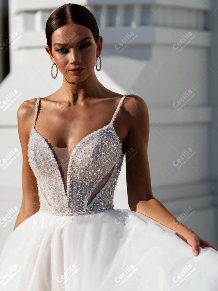 Charming Wedding Dresses Glitter Bridal Gowns Spaghetti Straps Robe For Formal Party Appliques Vestidos De Novia 2025 Customized 4