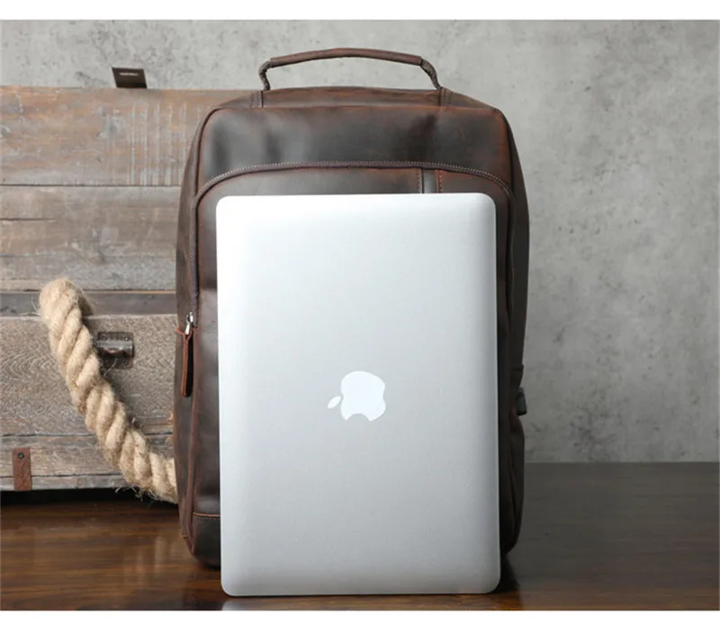 Vintage Crazy Horse Rindsleder Herrenrucksack, hochwertiger, luxuriöser, natürlicher Echtleder-Rucksack für Outdoor-Reisen, Laptop-Rucksack, Schultasche – Detail 15