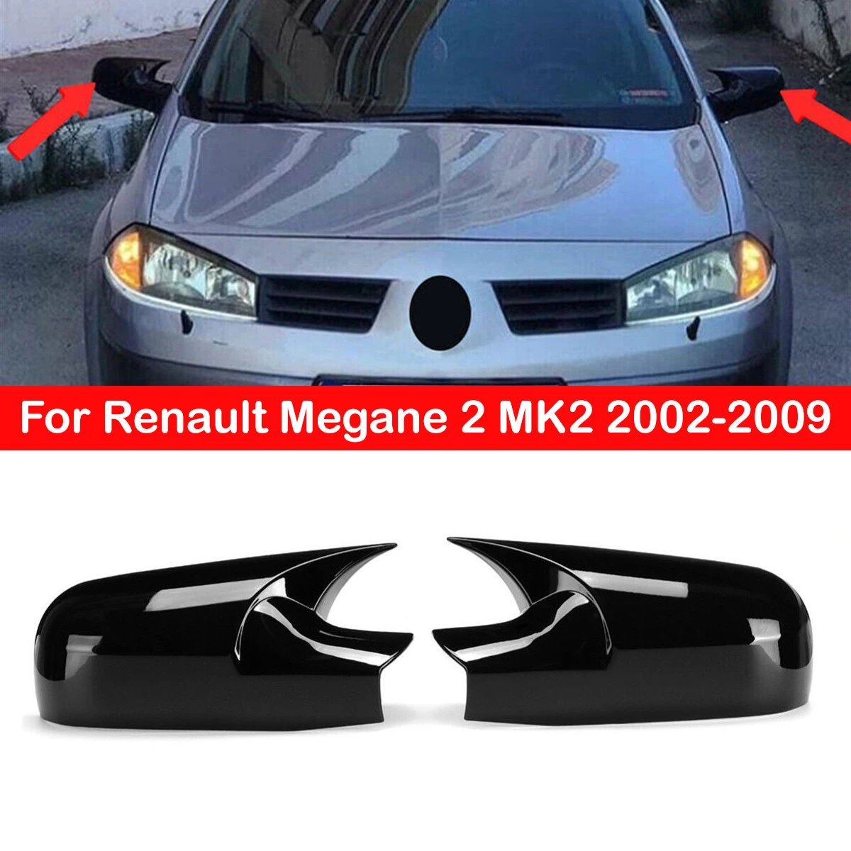 

For Renault Megane 2 MK2 2002-2009 Car Rearview Side Mirror Cover Wing Cap Sticker Exterior Door Case Trim Carbon Fiber Black