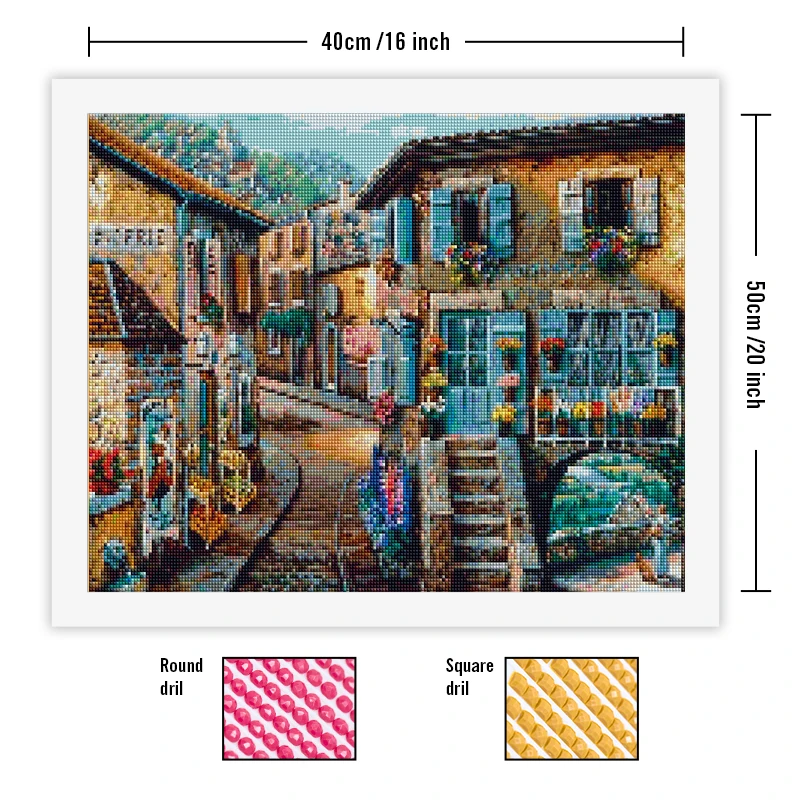RUOPOTY Full Square Diamond Painting Street 5D DIY Diamond Embroidery Mosaic House Landscape Art Kits Home Decoration