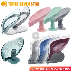 Leaf Shape Soap Dish Box Soap Holder Bathroom Plastic Eco-friendly Non-Slip Suction Cup Drain Rack Soap Holder Household Storage