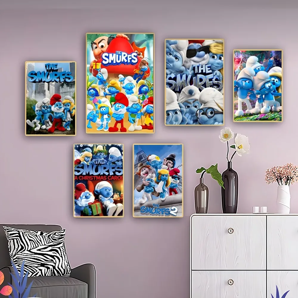 Cartoon The S-Smurfs Anime Movie Poster Autoadesivo Art Poster Retro Kraft Paper Sticker Diy Room Bar Cafe Vintage Decorativo