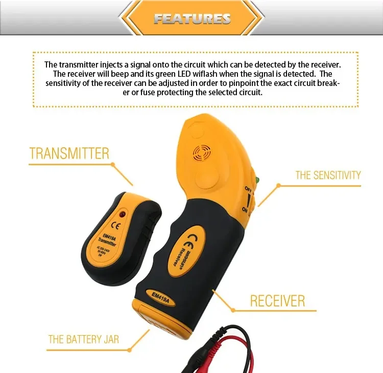 Description Picture 4 of itemCircuit Breaker Finders EM419A 110V 220V Socket Tester Electric Wire Detector Professional Electricity Tools At 50~60Hz