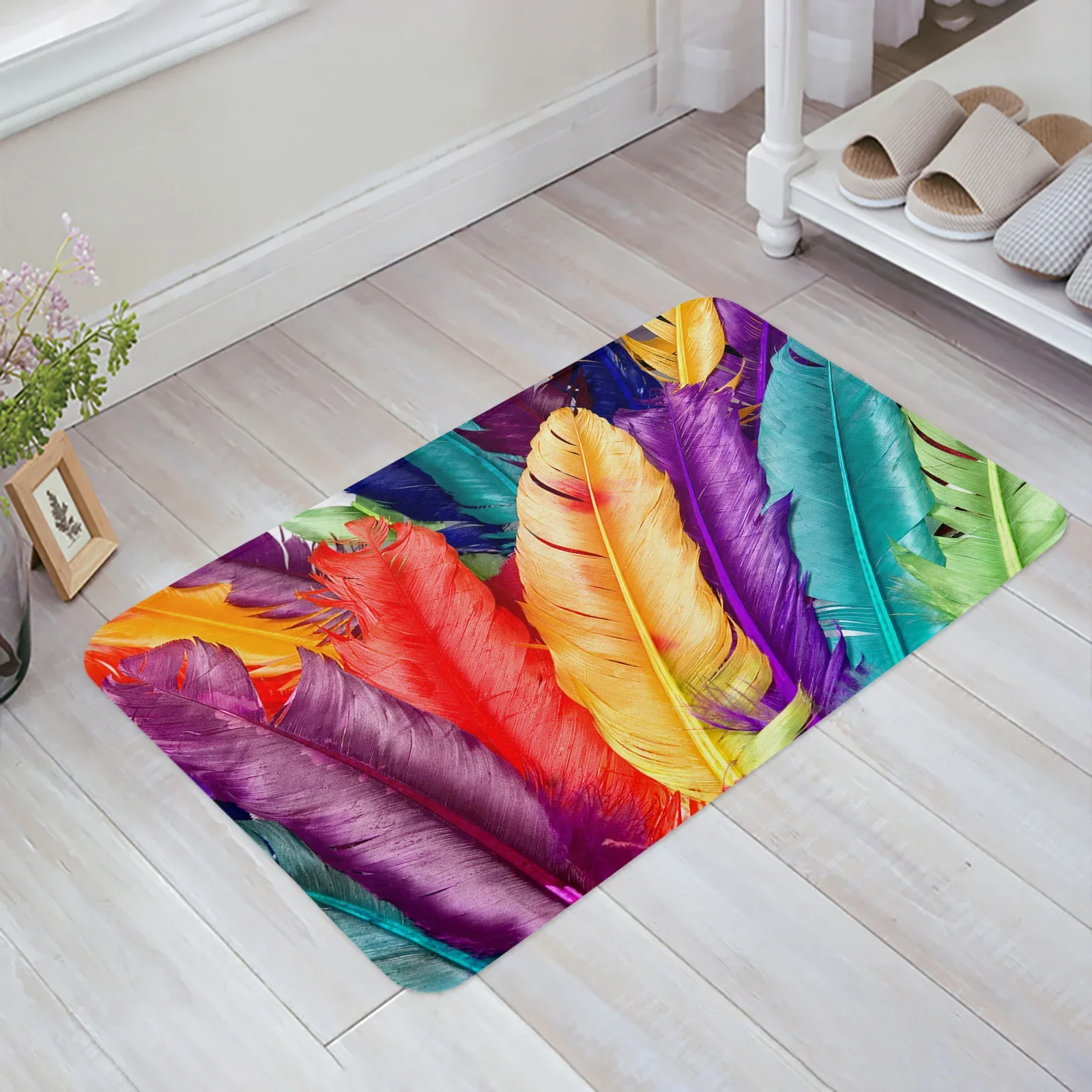 

Colorful Feather Decorative Anti-slip Absorb Water Bath Carpet Bathroom Kitchen Bedroon Floor Mats Indoor Soft Entrance Doormat