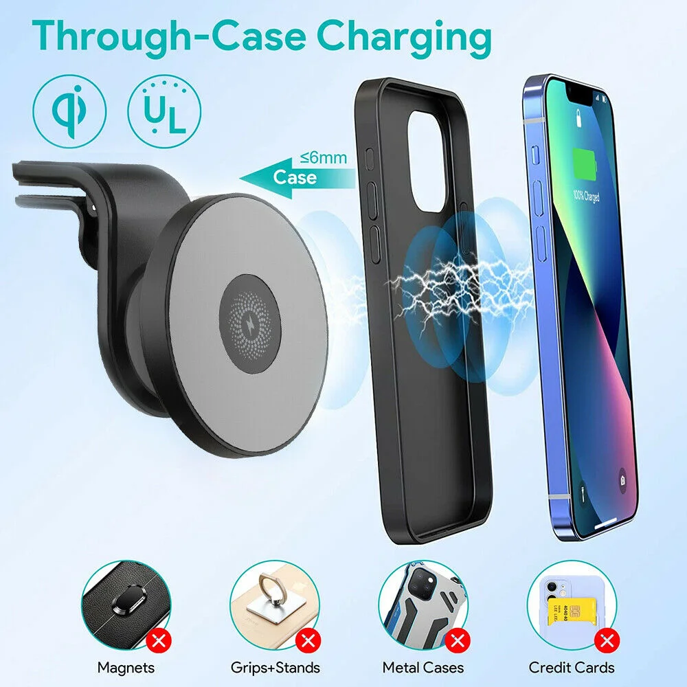 Wireless 15w Magnetic Car Mount Holder Charger Car Air Outlet Phone Holder For Iphone 13 12 Pro Max Phone Fast Charge Rotate 360