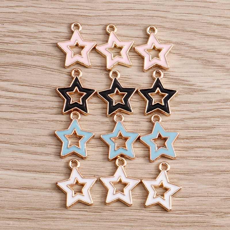 10 Stück 13 x 15 mm niedliche Emaille-Hohlstern-Charms-Anhänger für Schmuckherstellung, Tropfen-Ohrringe, Armband, Halskette, DIY-Bastelzubehör