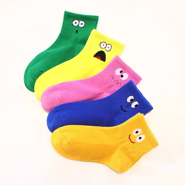 5 Pairs Kids Socks Cute Funny Face Emoticons Pattern Comfortable Breathable Boys Girls Socks 2