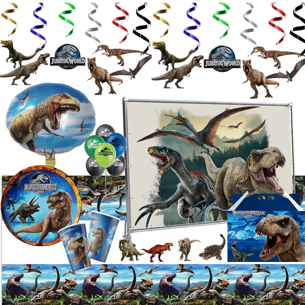 

Dinosaur Jurassic Park Theme Tableware Paper Cup Cake Flag Hat Birthday Disposable Decorations Children's Party Supplies