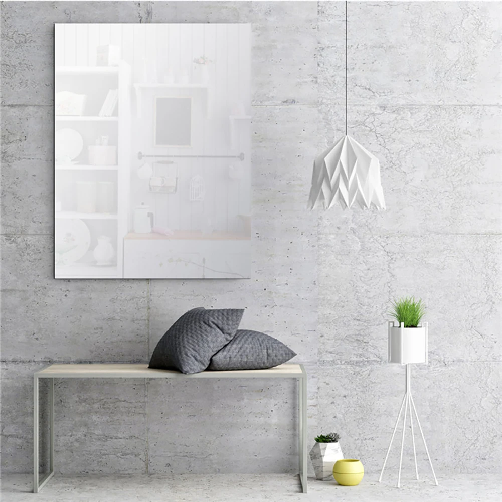 

4pc Mirror Tile Wall Sticker Decoration Square Self Adhesive Living Room Bathroom Decor DIY Splicing Stick On Art 23x15cm