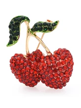  Wuli&baby Rhinestone Cherry Brooches For Women Delicious Fruits Party Office Brooch Pins Gifts 