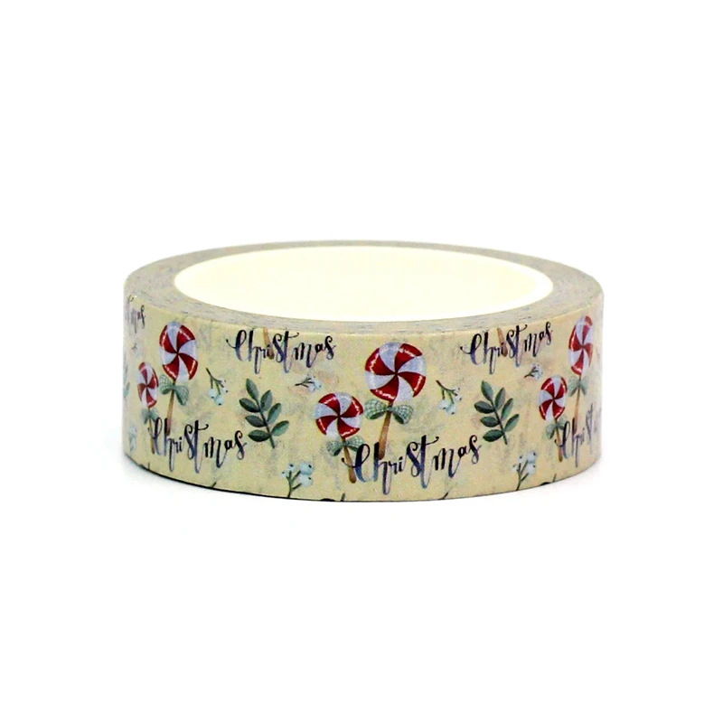 2023 장 크리스마스 롤리팝 잎 와시 테이프, 저널링 접착 마스킹 테이프, 귀여운 문구, 1PC, 10M, 신제품