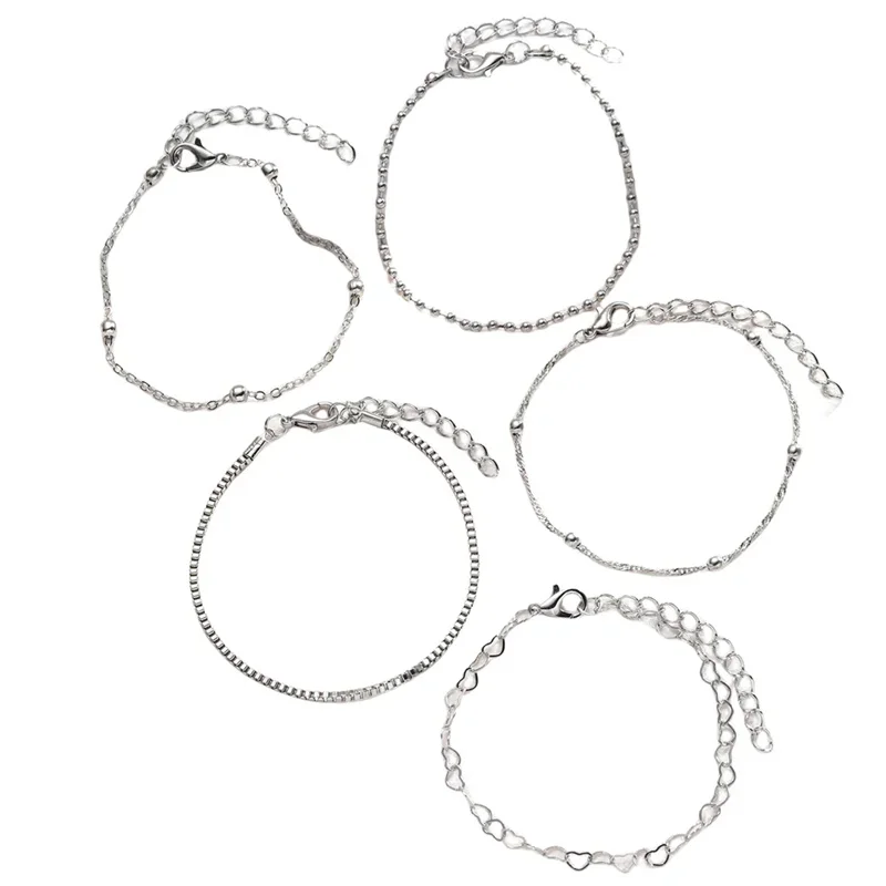 Classic Love Heart Beaded Set Combination Bracelet Women Vintage Handmade Geometric Metal Chain Bracelet Jewelry Bouton Pression