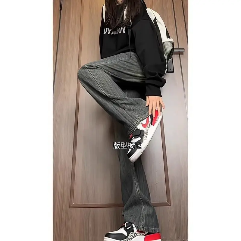 American style trendy men and women retro personality high street straight leg jeans micro flared pants loose casual pants y2k 2