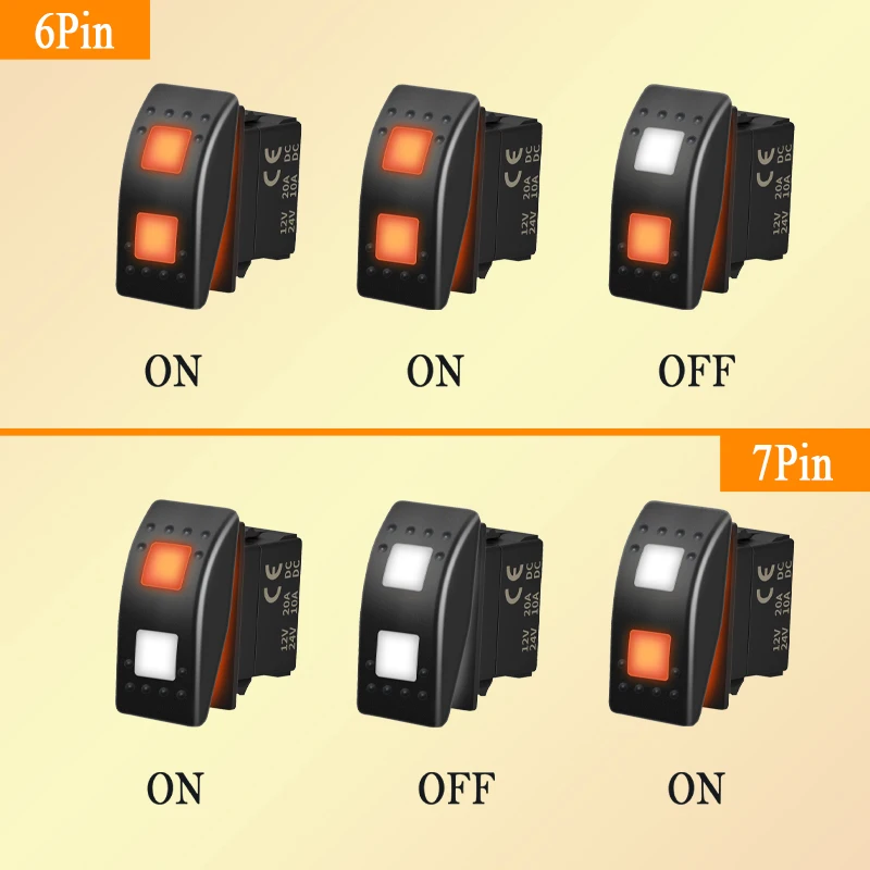 Interrupteur à bascule 12V 20A 3 positions ON-OFF-ON avec LED orange pour 4x4
