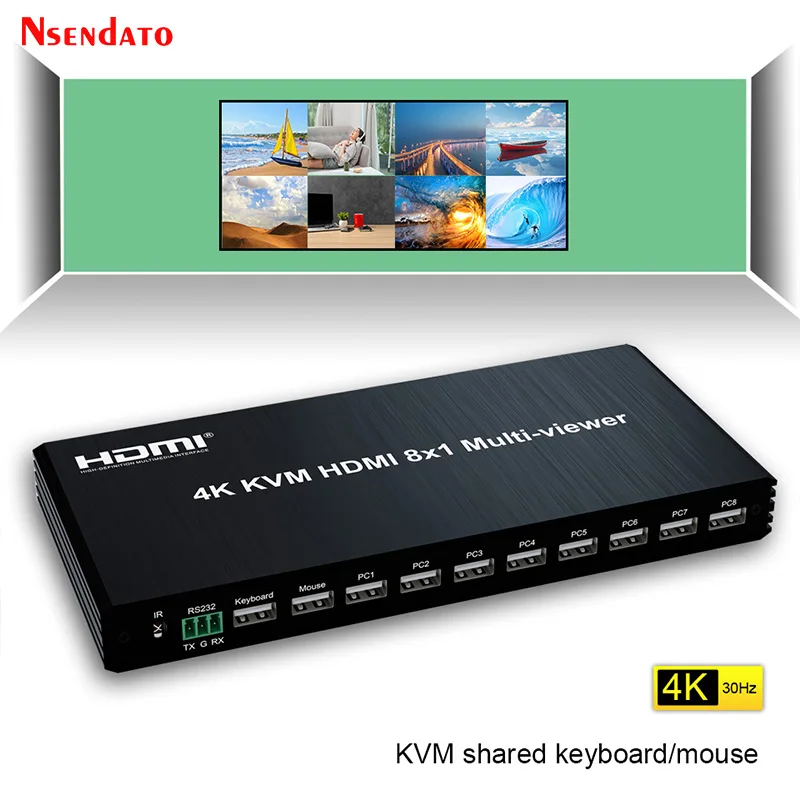 4K KVM HDMI 멀티뷰어 8x1 멀티 채널 HDMI 비디오 심리스 멀티플렉서 스위치 8입력 1출력 USB HDMI 스크린 멀티뷰어 (PC용)