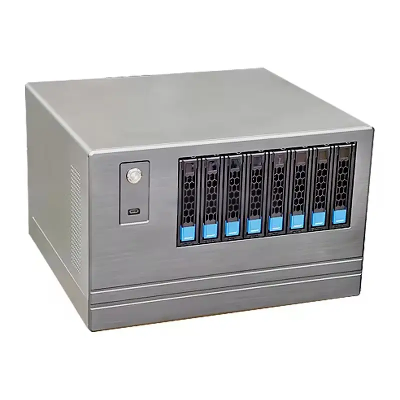 8베이 MATX NAS 서버 케이스 미드 타워 타입-C 인터페이스 플렉스 1U 전원 공급 장치 USB3.0 타입-C 인터페이스 전면 포트 및 팬