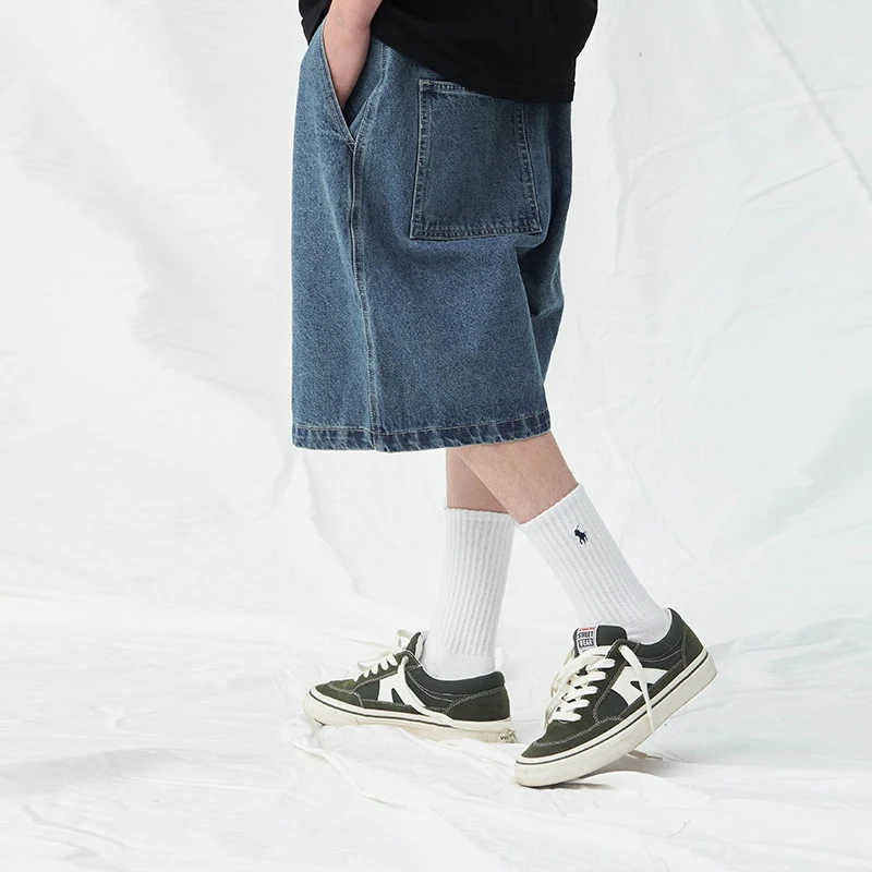 Men's Blue Denim Shorts 2023 Summer Casual Loose Baggy Jeans Shorts Harajuku Streetwear Hip Hop Short Pants Solid Color