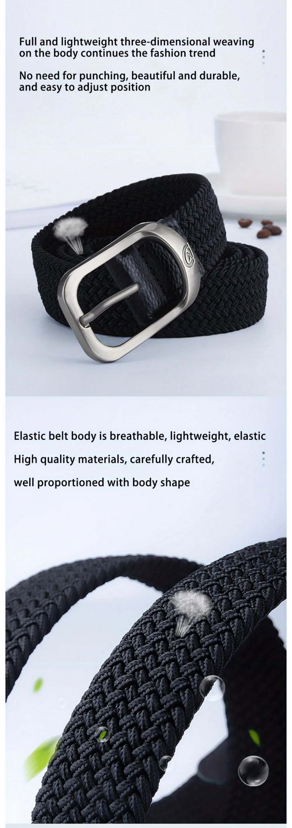 Herrengürtel, lässig, gewebt, elastischer Gürtel, Outdoor-Sport, Damengürtel, kein Stanzen erforderlich, Klettern, Arbeitsgürtel für Männer und Frauen, modisch – Detail 3