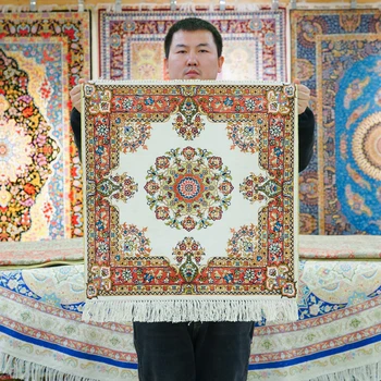 2×2 ft Pure Silk Hand-Knotted Persian Rug 1