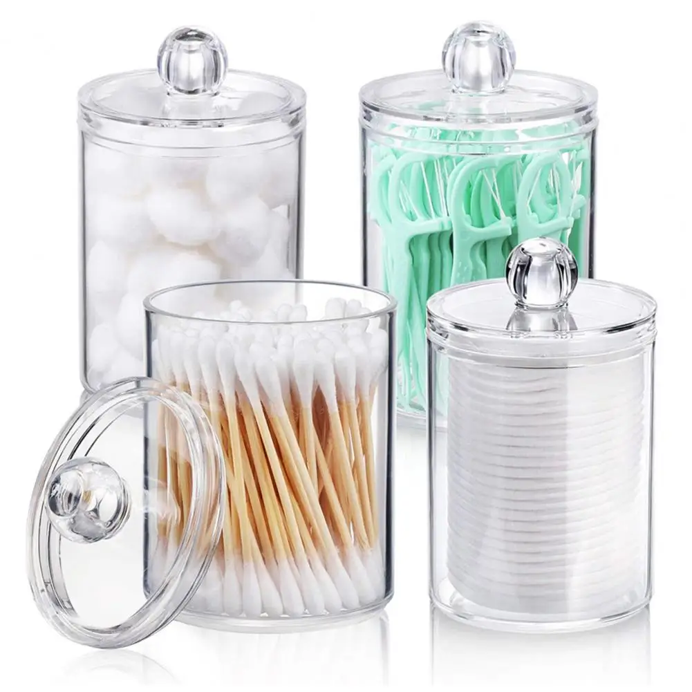 

Storage Box With Lid Dustproof Transparent Anti-deform Acrylic Round Shape Cotton Swab Container Desktop Organizer Home Use 사물함