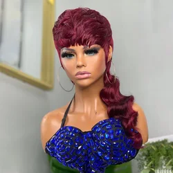 Mullet Wig Highlight Full Machine Made Wig With Bangs Glueless Brazilian Human Hair Wigs For Women 99j Short Pixie Cut Wigs