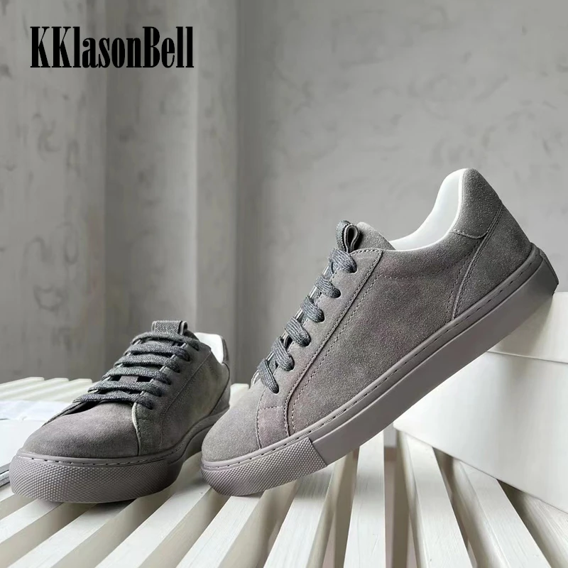 

1.23 BC KKlasonBell Casual Fashion Cow Suede Bead Chains Lace-Up Comfortable Vulcanize Shoes Women 2024 New