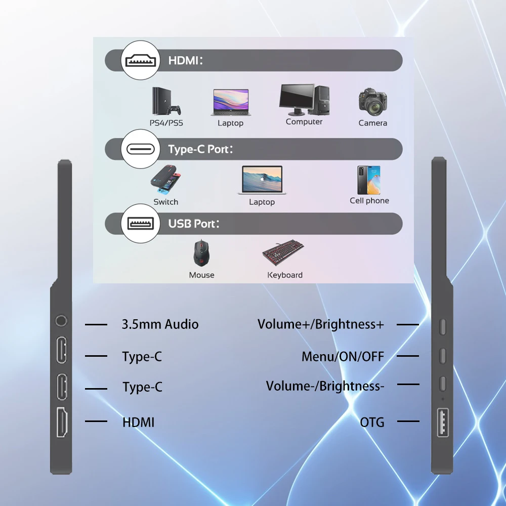 휴대용 13.3인치 모니터 1366 * 768 해상도 60Hz 재생률 경량 디스플레이 비즈니스 여행 게임용