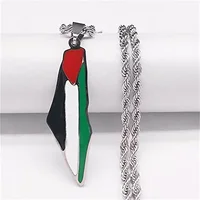 Dropped Vintage Stainless Steel Necklace with Israeli Palestinian Flags Map Pendant Men's and Women's Anniversary Party Jewelry 2