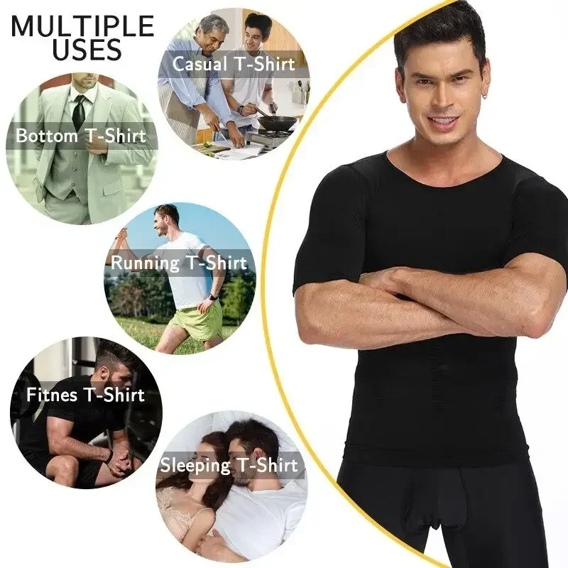 Men Compression Shirt Undershirt Tank Tops Workout Vest Abs Abdomen Slim Body Shaper Tight Shapewear
